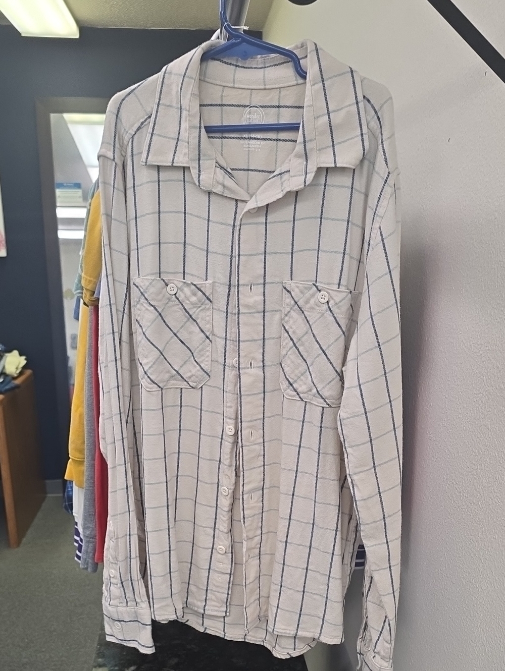 wonder nation White Button-Down Shirt with Blue Windowpane Plaid